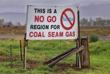 A No CSG sign by a barbed wire fence on rural land near Narrabri