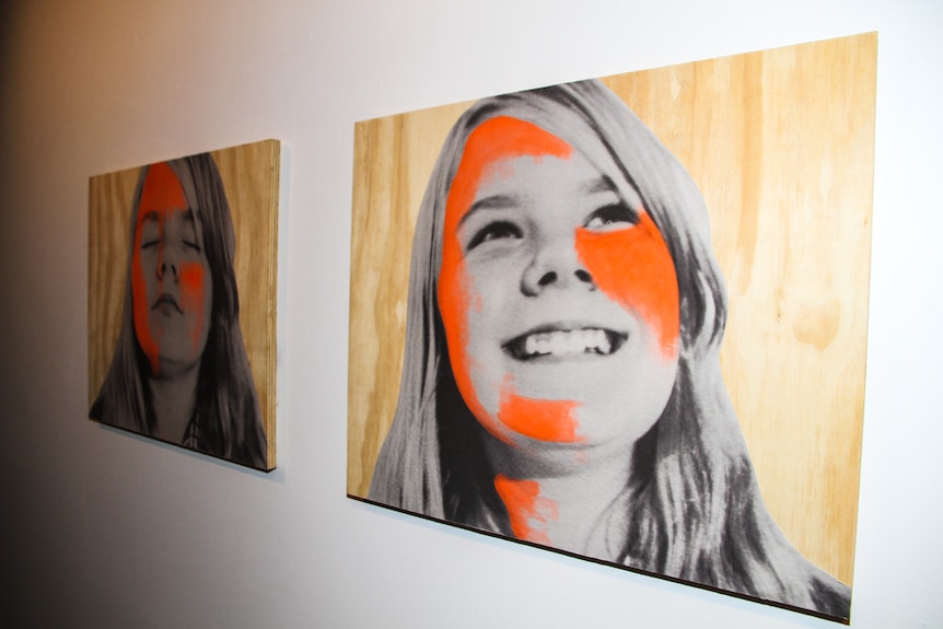 Artist Mici Boxell's photographic print of her daughter on cotton that has been applied to plywood.