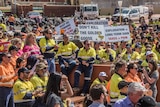 Mine workers rally in the centre of Kalgoorlie against the State Government's proposed increase to the Gold Royalty.