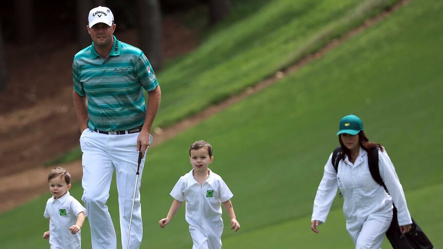 Marc Leishman with wife Audrey and sons Oliver and Harvey