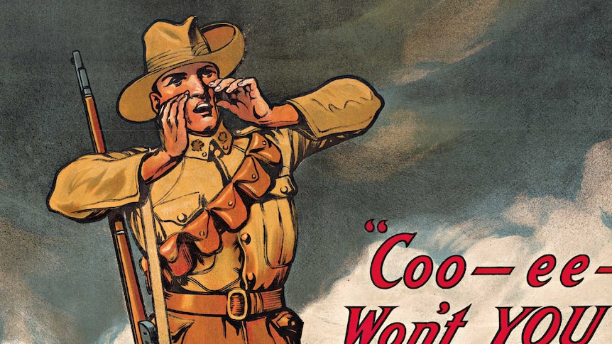 A WWI poster by H. M. Burton, A Call from the Dardanelles: Coo-e – Won’t You Come? Enlist Now
