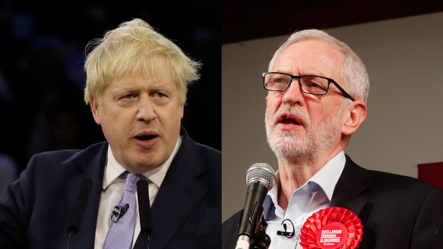 A composite photo of Jeremy Corbyn and Boris Johnson speaking at separate rallies