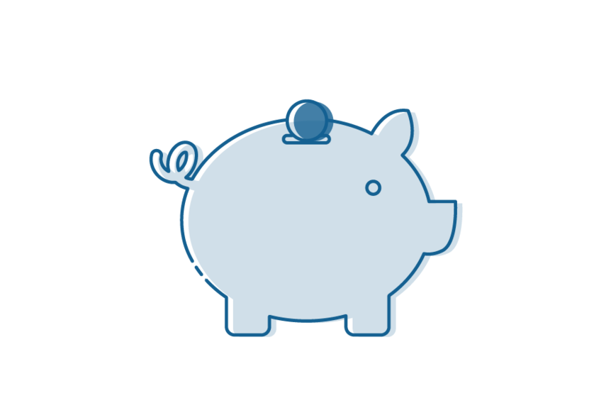 Icon drawing of piggy bank with coin.
