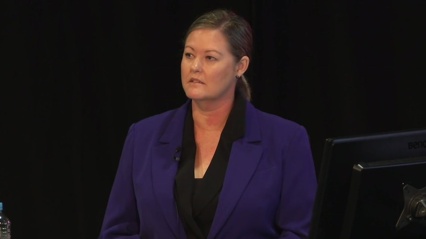 Former director at the Department of Human Services Tenille Collins wearing blue jacket at the Robodebt royal commission