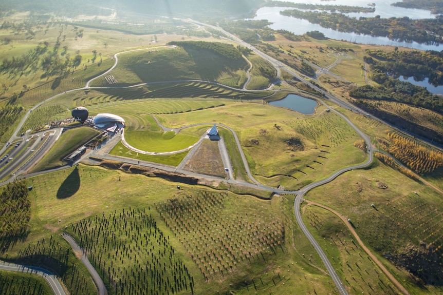 Aerial view of the National Arboretum in Canberra