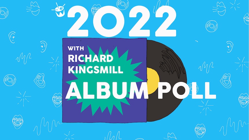 A cartoon vinyl record with the words "2022 with Richard Kingsmill, Album Poll"