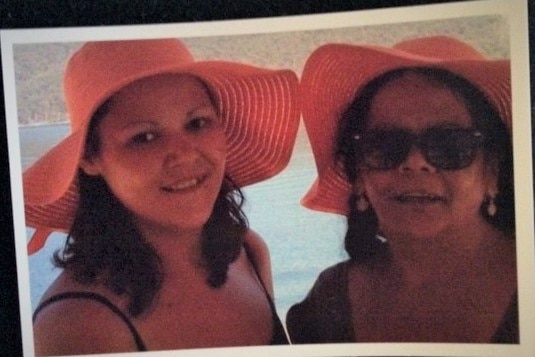Holiday photo of Naomi and her mum, Sharon Williams, at the beach