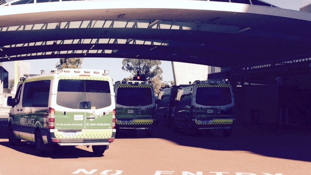 Ambulances queuing at Sir Charles Gairdner Hospital in Perth after Fiona Stanley Hospital diverts all patients