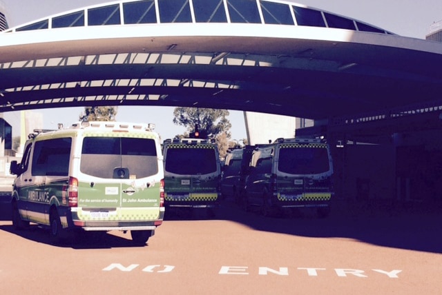 Ambulances queuing at Sir Charles Gairdner Hospital in Perth after Fiona Stanley Hospital diverts all patients