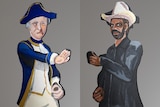 Two paintings of men standing side-by-side