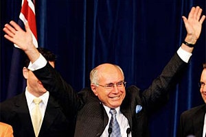 V for victory: Howard claims the 2004 federal election.