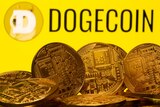 A yellow illustration of dogecoin.