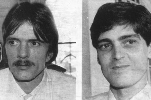 A composite black and white image of Kevin Barlow and Brian Chambers who were hung in Malaysia in 1986.