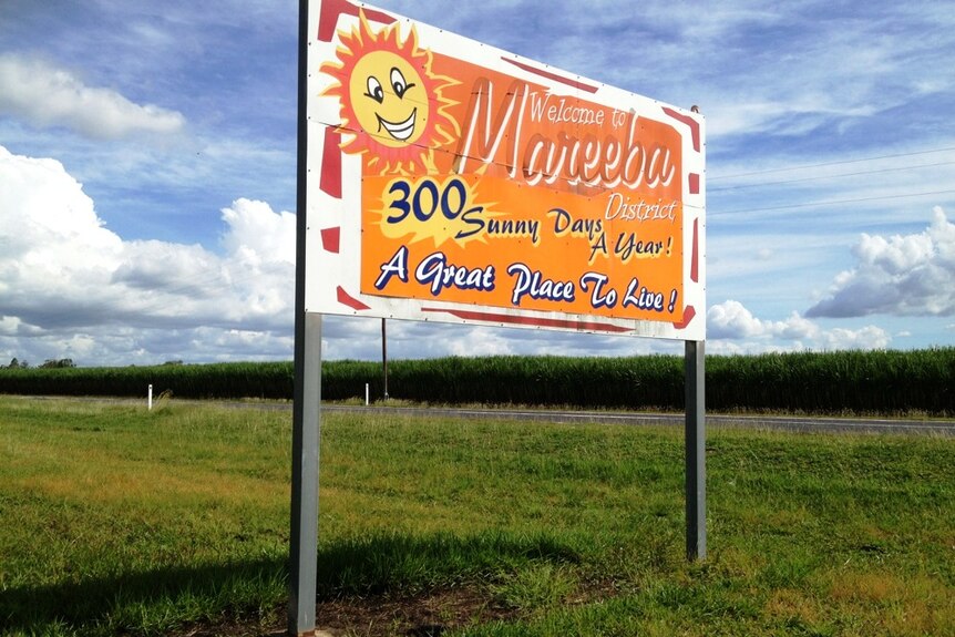 A sign welcomes visitors to the Mareeba district
