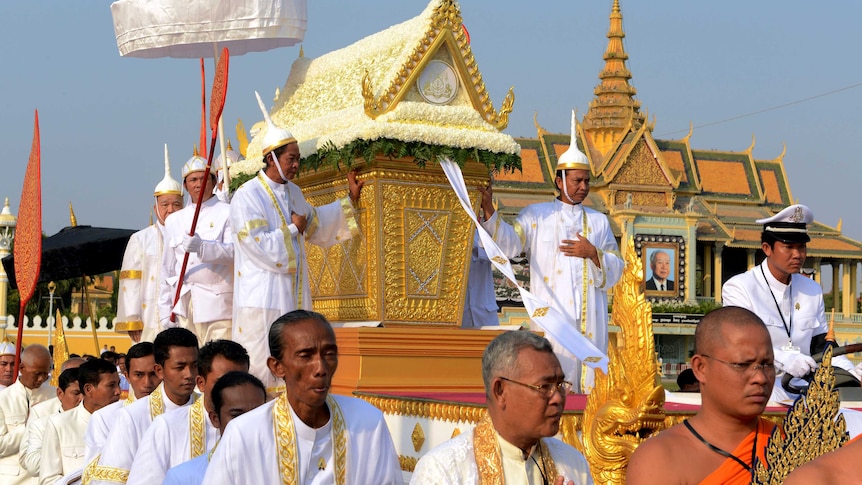 Coffin of former Cambodian king Norodom Sihanouk