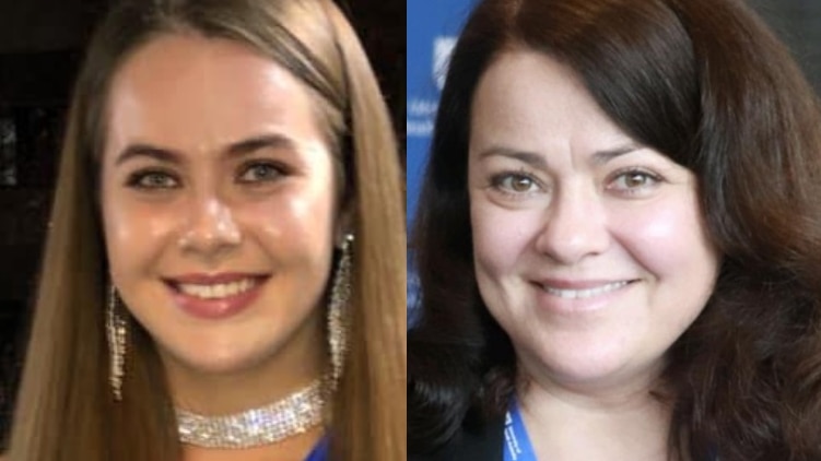 Daniela and Aleksandra Vergulis, in separate images, smile at the camera. Daniela wears sparking earrings and a necklace.