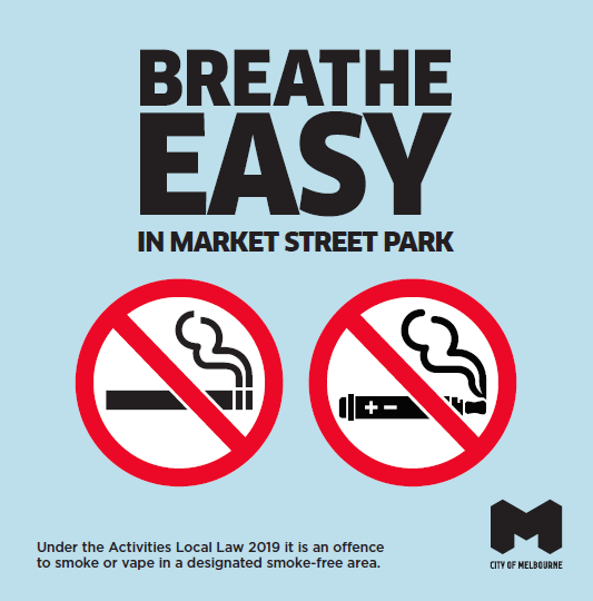 no-smoking and no-vaping symbols on sign in City of Melbourne 