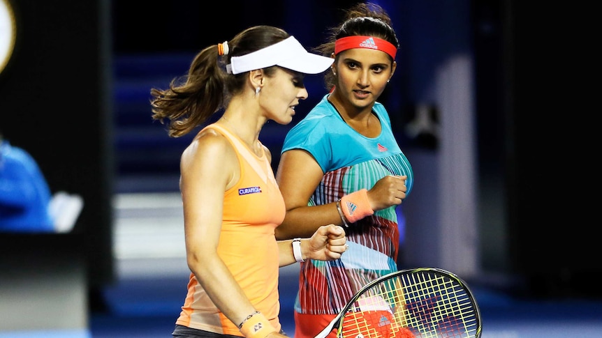 Sania Mirza and Martina Hingis during the Australian Open doubles final