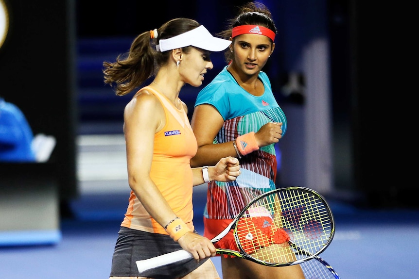 Sania Mirza and Martina Hingis during the Australian Open doubles final