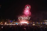 Fireworks display in the sky from Adelaide at Elder Park.
