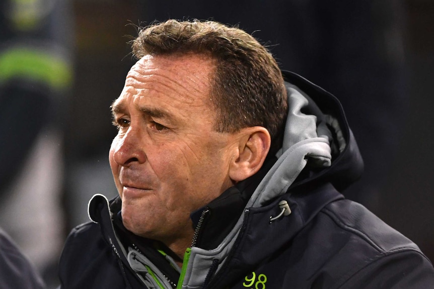 Ricky Stuart looks on during Raiders' loss to Storm