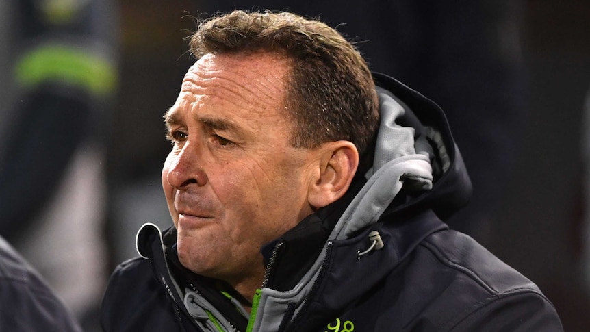 Ricky Stuart looks on during Raiders' loss to Storm