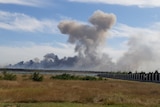 Smoke rises after explosions from the Saky air base near Novofedorivka on Crimea's western coast.