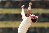 Australian bowler Brett Lee celebrates a wicket