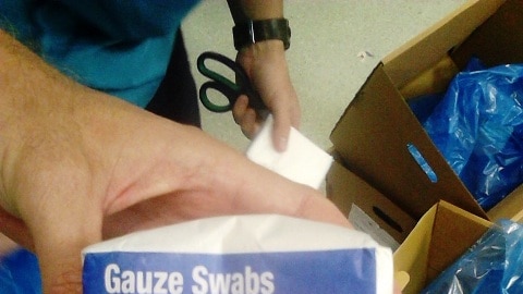 A packet of 100 gauze swabs