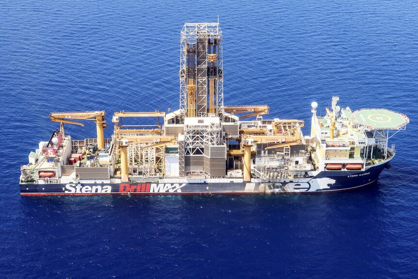  Energean’s drill ship is seen at the Karish natural gas field offshore Israel.