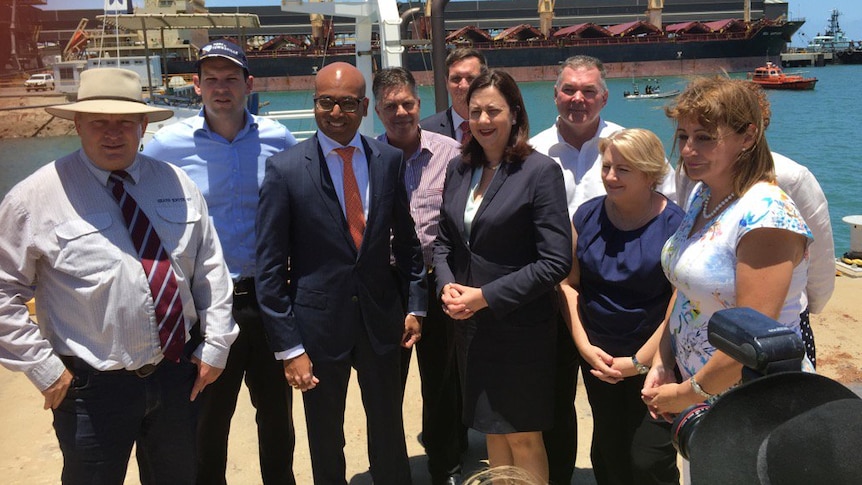 Premier Annastacia Palaszczuk with Adani executives at the Port of Townsville last year.