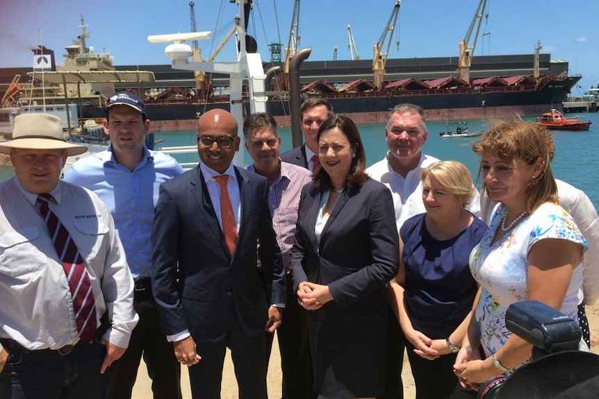 Premier Annastacia Palaszczuk with Adani executives at the Port of Townsville last year.