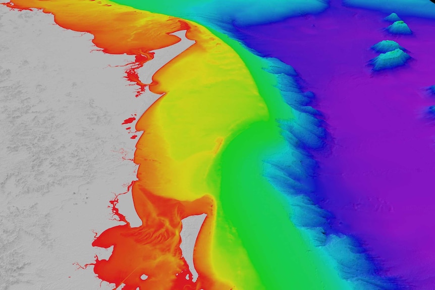 3D view showing the Fraser Shelf centred on Barwon Bank, which is 50km north of Moreton Island.