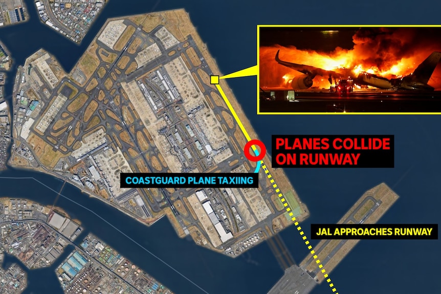Aerial map of plane collision in Japan