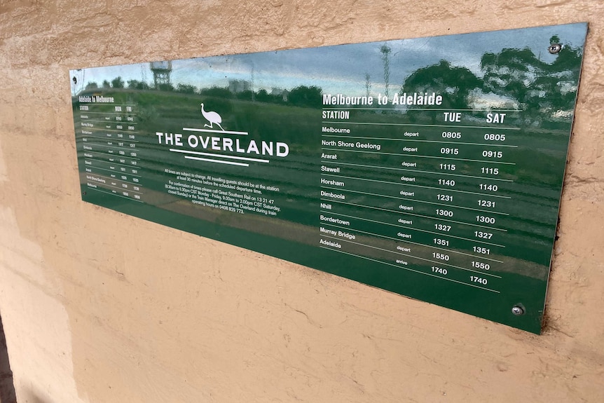 Timetable for The Overland at the Horsham train station.