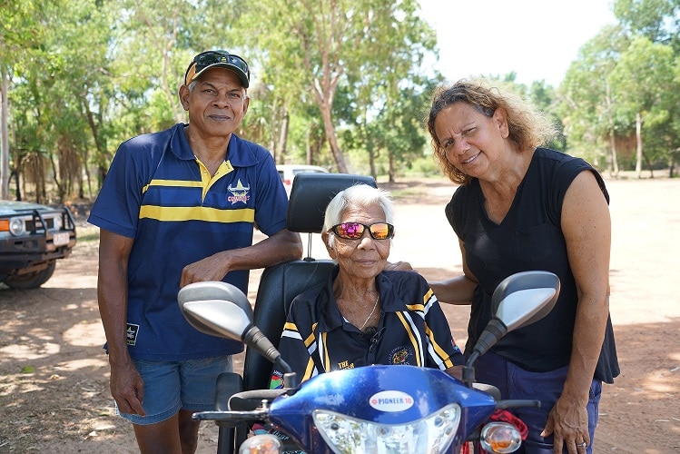 John Rioli, Helena Rioli and Kathy Long in Pirlangimpi.