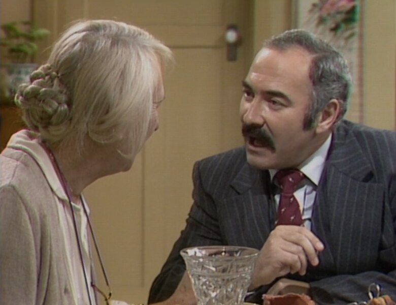 A screenshot from Mother and Son show, depicting Henri Szeps next to a female actress.