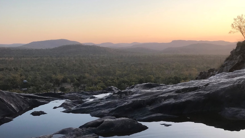 Sunset at the top of Gunlom Falls.