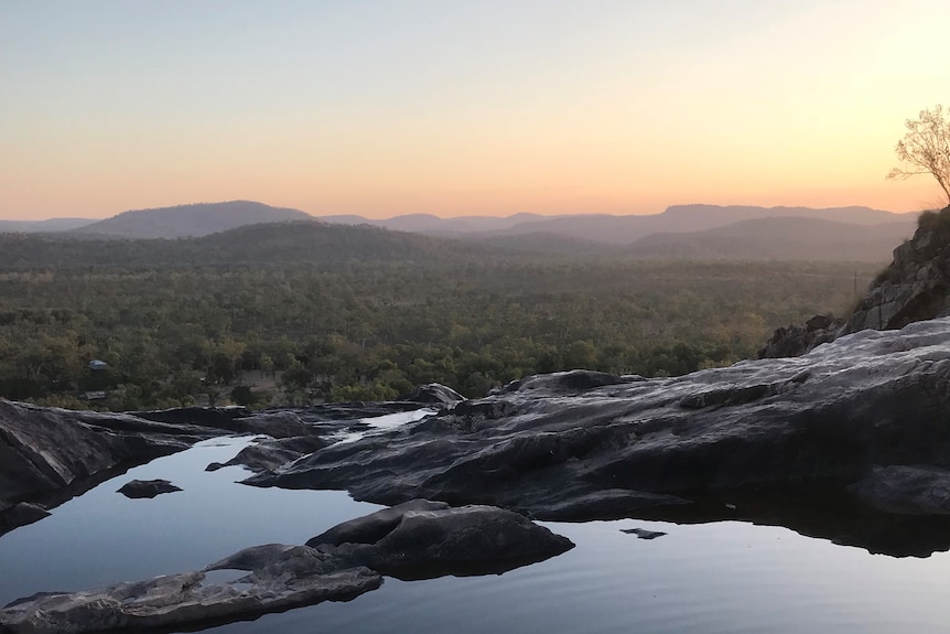 Sunset at the top of Gunlom Falls.