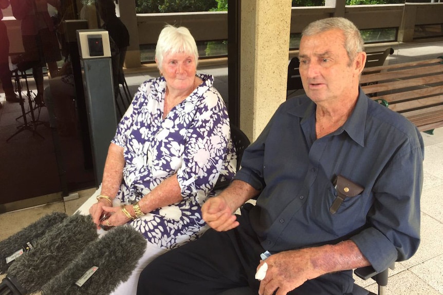 Percy Verrall and his wife Daphne after giving evidence to Senate Inquiry into Black Lung disease hearing in Brisbane