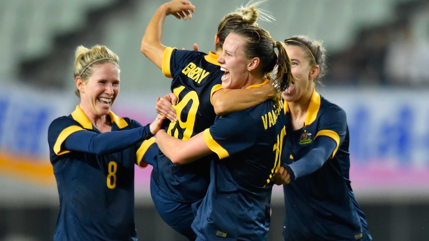 Matildas celebrate scoring second goal