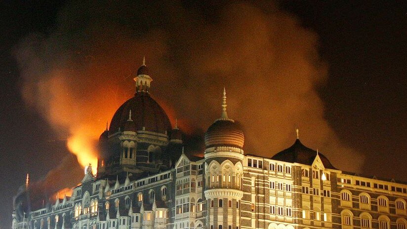 Smoke rises from the Taj Hotel in Mumbai
