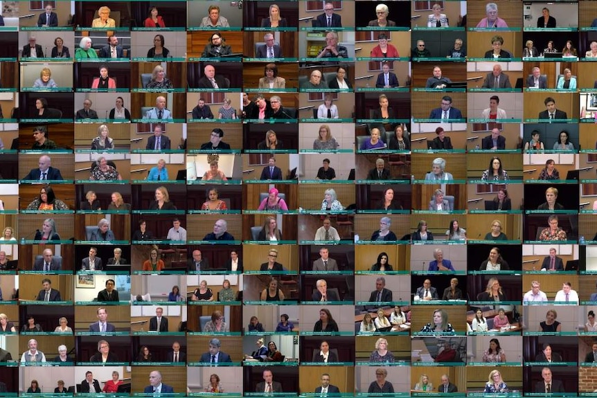 A collage of tens of people's faces, all of whom gave evidence at the aged care royal commission.