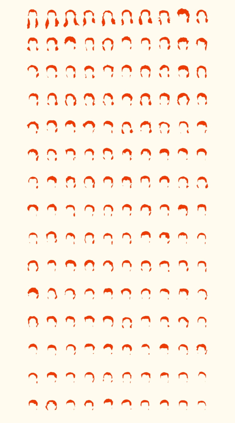 A grid of 150 red mullet silhouettes.