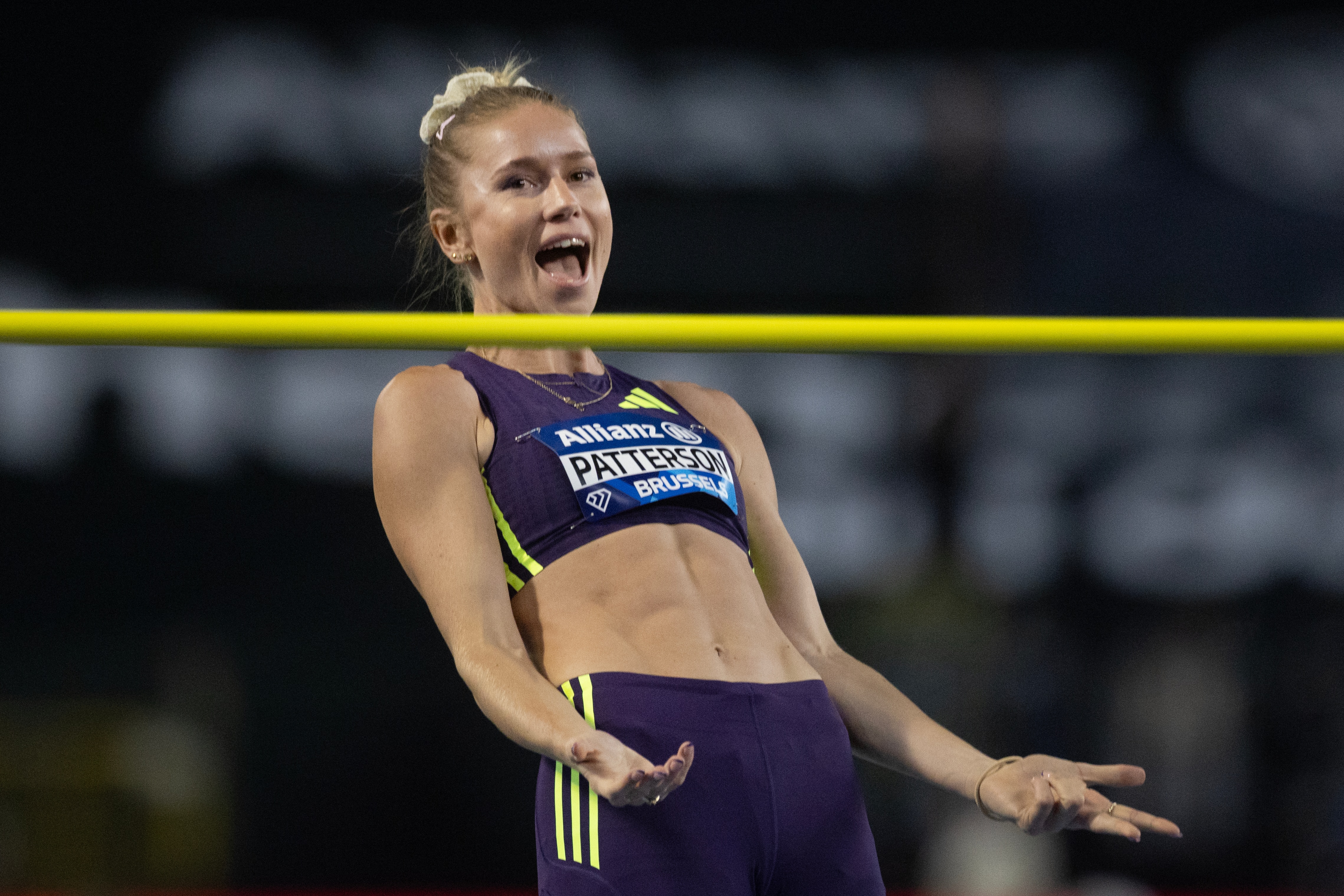 Eleanor Patterson reacts after a successful jump during her victory in the women's high jump at the Diamond League Final.