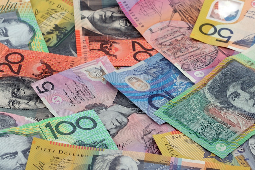Different Australian dollar notes if different denominations in a pile