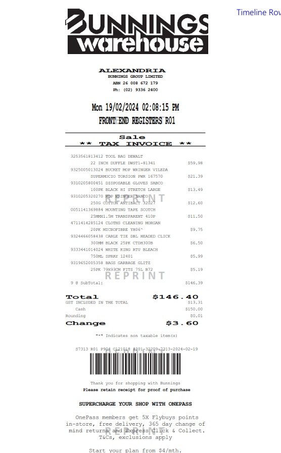 bunnings receipt