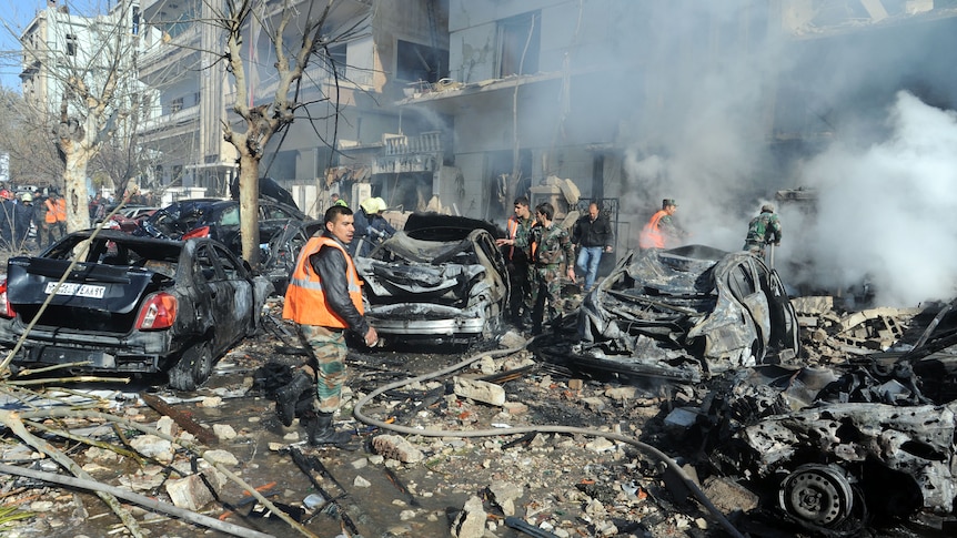Vehicles destroyed after Damascus bombings