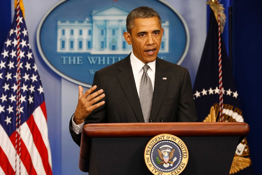 US president Barack Obama makes a statement on the Boston bombing
