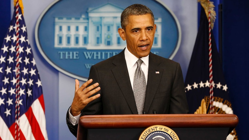 US president Barack Obama makes a statement on the Boston bombing